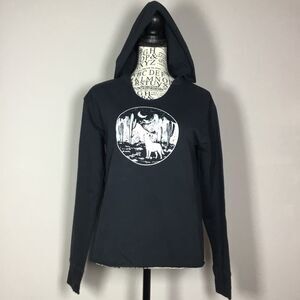 Cotton blend black hoody wolf coyote moon cactus prairie print western Cowgirl M